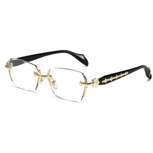 Fashionable retro and elegant sunglasses for women, anti-blue light, metal frame with cut edges and concave design