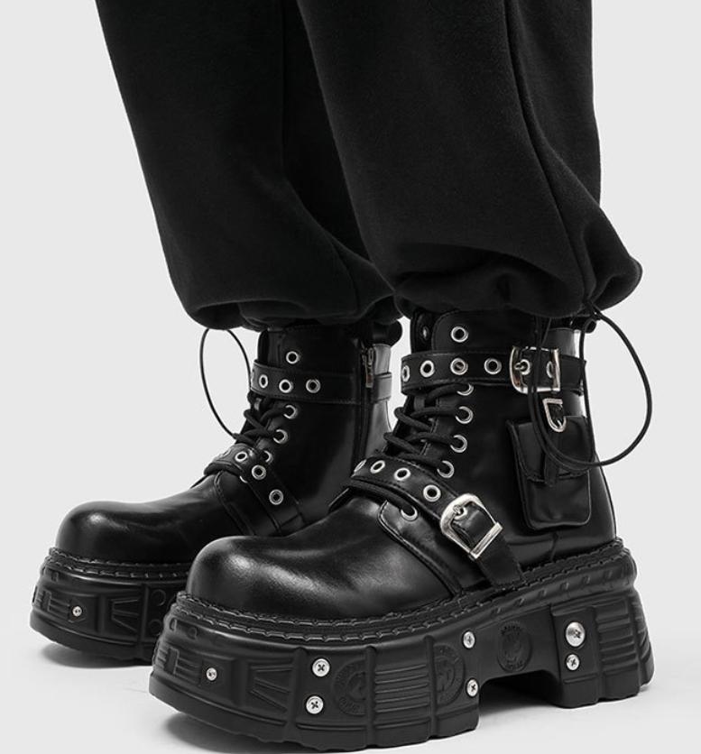 Men's Dark Punk Platform Boots Belt Decor Silhouette Flattering Street Fashion 2026 New