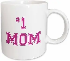 3dRose (mug_151622_2) #1 Mom - Number One Mom in hot pink large print text - for worlds greatest and best Mothers day - Ceramic Mug, 15-ounce