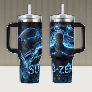 Mortal Kombat Sub-Zero Insulated Water Bottle, Lin Kuei Ice Ninja Cup, 20oz 40oz Tumbler with Handle