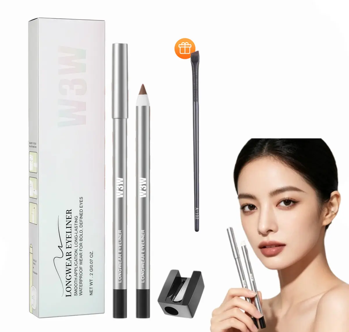 Gel eyeliner pencil with ultra smooth creamy glide, Smudge Proof transfer-resistant liner for inner and outer lash line, precision winged eye makeup, natural bold everyday beauty looks, angled blade brush included Lipliner Water Proof