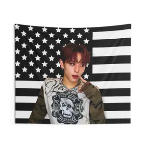 Tapestry 1Pc Xlov Haru Kpop Flag - Black And White American Flag Design Featuring A Red-Haired Character, Perfect For Concerts, Birthdays, And Fan Gifts, Fan Merchandise |   Sturdy Graphic Design |   Durable Polyester, Kpop Products, Wall Tapestries