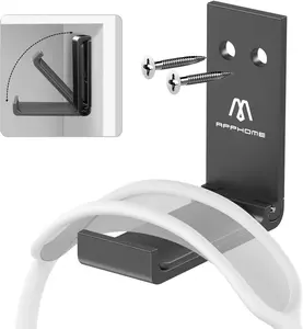 Headphone Stand Hanger Foldable Wall Hooks, save Space Durable Aluminum Headset Stand Holder for Universal Gaming Headset, Strong Adhesive, Black