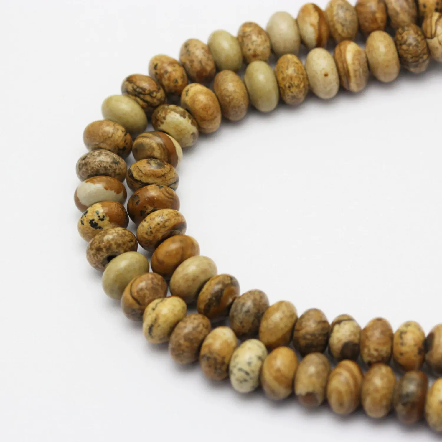 2.0mm Large Hole Picture Jasper Smooth Rondelle Beads 5x8mm 6x10mm 8" Strand