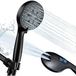 Removable Shower Head Black 7-Mode High Pressure Shower Head with Handheld Combo Can Clean Bathtubs Tiles Pets Rain Showerhead with Handheld Spray Pressure Boosting Showerheads with Hose