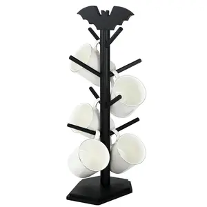 Bat Mug Holder Tree - 8 Hooks Coffee Mug Rack - Gothic Home Decor Wood Coffee Mug Tree for Countertop - Coffee Cup Holder for Halloween Kitchen Organizer & Coffee Bar Accessories