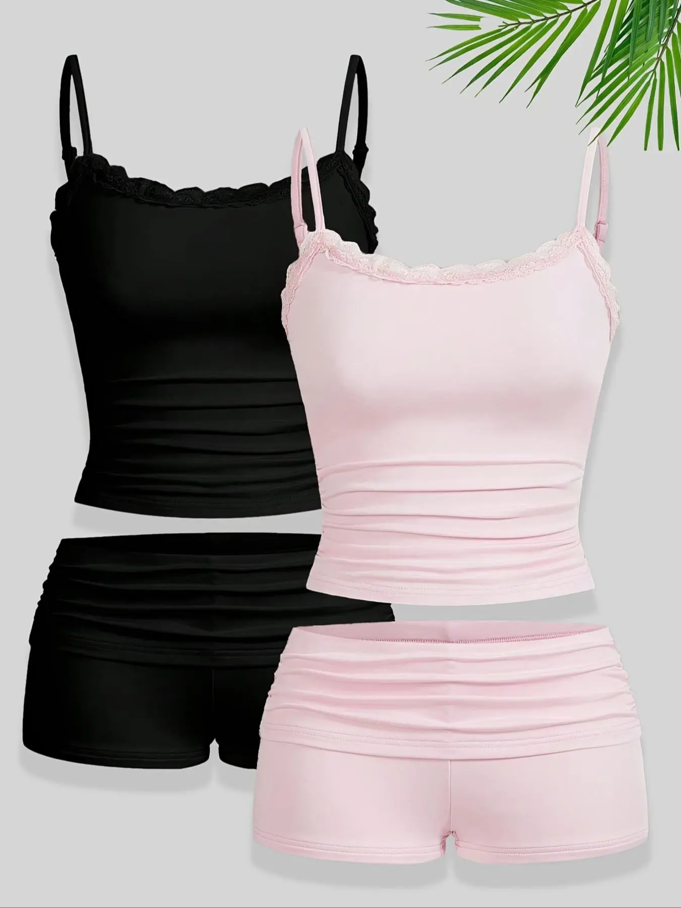 Women's Cami Spaghetti Strap Top & Shorts Two-piece Set, Basic Casual Sleeveless Top & Shorts for Daily Wear, Ladies Clothes for Spring & Fall