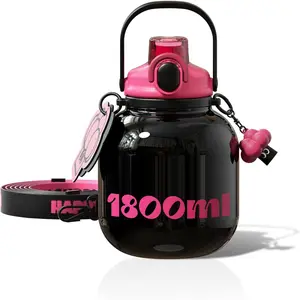 60 oz Big Water Bottle with Straw and Carry Handle, Black Wide Mouth Vacuum Insulated Stainless Steel Bottles; Heavy-Duty Aesthetic Yoga Flask for Women, Sweet & Cool Black