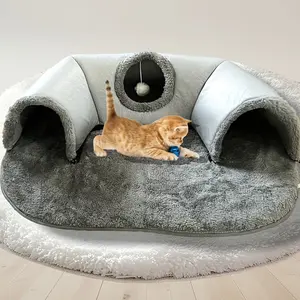 3-in-1 Comfortable Cat Tunnel Bed - Play Mat and Warm Nest with Non-Slip Base, Suitable for Small to Medium-Sized Cats, Rabbits, and Hamsters