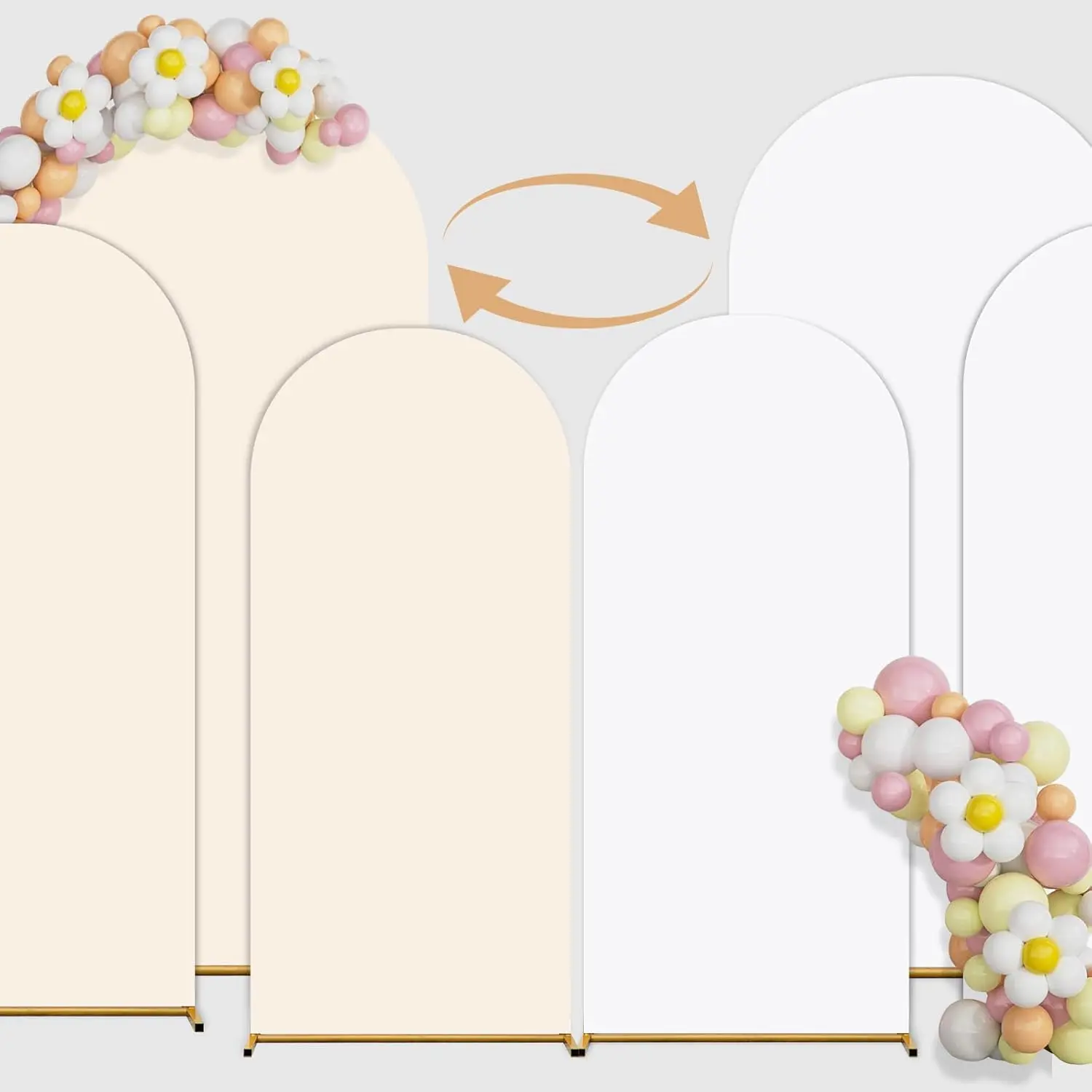 Double Color Arch Backdrop Cover Set of 3 - 6ft/6.6ft/7.2ft Wedding Spandex Fitted Covers for Round Top Arch -  Party Birthday Banquet Shower (White+Cream)