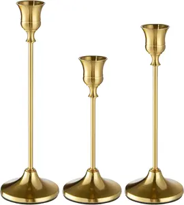 Candlestick Holders, Taper Candle Holders, Set of 3 Brass Candle Holder Set,  Table Centerpiece for Wedding Christmas Holiday