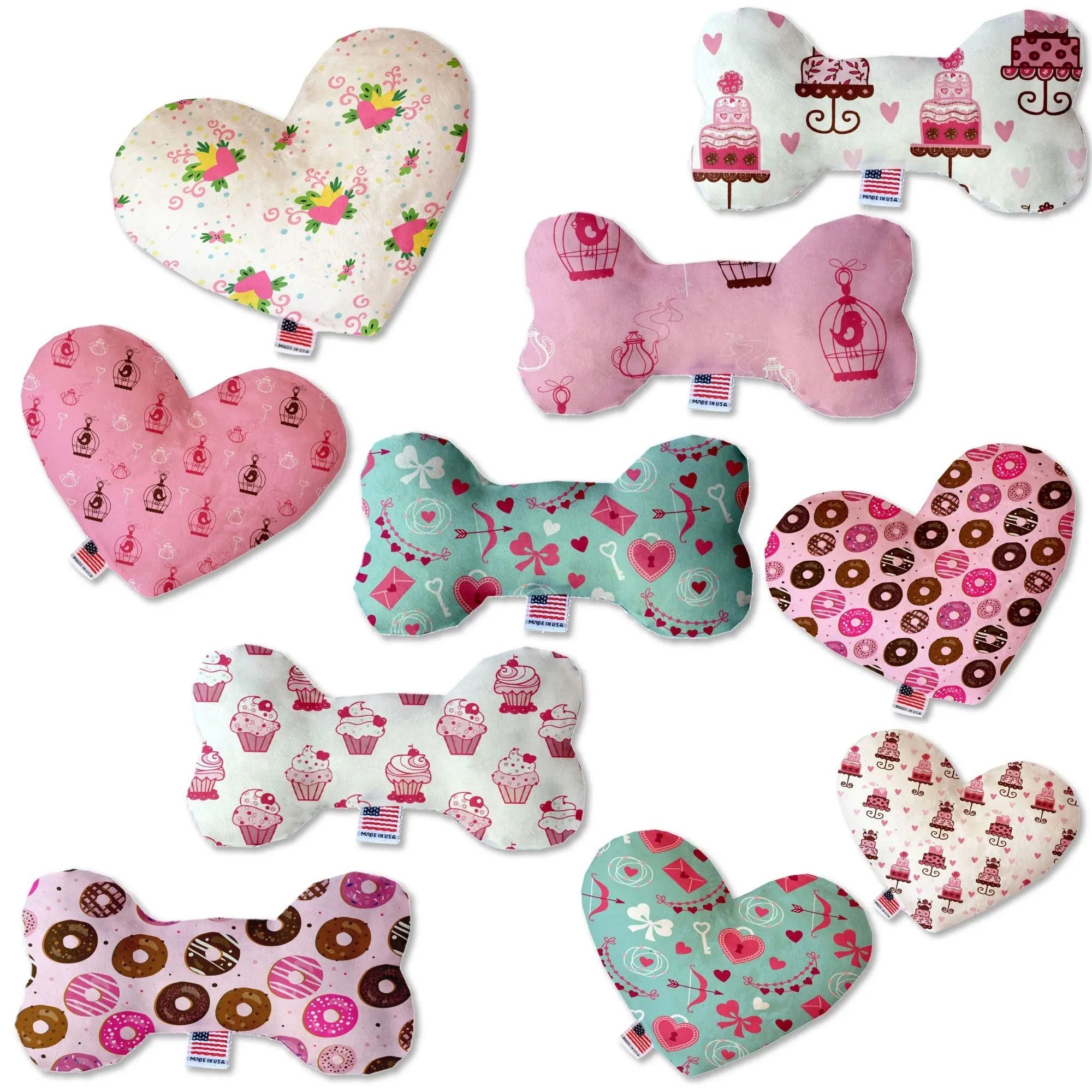 Valentine's Day Pet & Dog Plush Heart or Bone Toy, "Sweet Love Group"