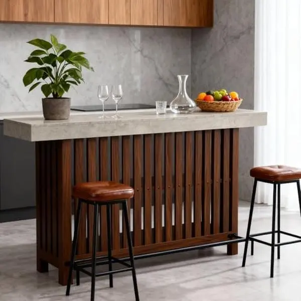 GARVEE 63" Bar Table, Large Wood Home Bar Unit with Footrest, Modern Counter Height Pub Table with 2-Tier Storage Shelves for Kitchen, Dining Room, Bistro, Living Room