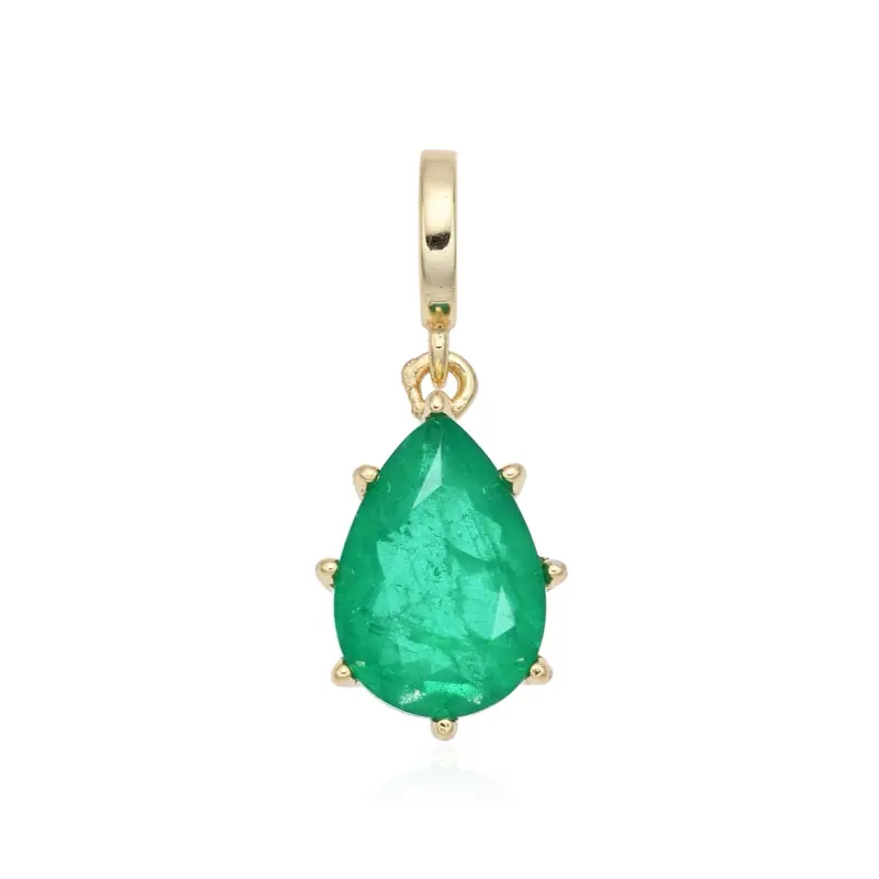 Teardrop Pendants for Women, Gold Plated Sterling Silver 925 Charms with Green Gemstone, Elegant Daily Aesthetic Jewelry, Charms & Pendants, Everyday, Female