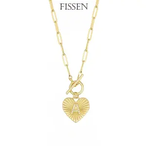 Initial Necklaces for Women Trendy,14k Gold Plated A-Z Personized Custom Heart Horizontal Bar Pendant Necklace Dainty Gold Necklace Paperclip Chain Women Jewelry for Birthday Gift