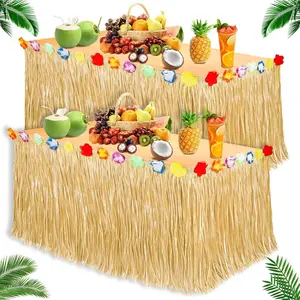 Luau Party Decorations, Hawaiian Party Decorations, Gold Hawaii Table Skirt 53" X 29.5" Grass Skirts, Luau Party Favors, Luau Party Supplies Table Skirt for Summer Tropical Beach Party Decors (Gold-01)