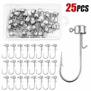 25pcs 1/8oz Ned Rig Jig Heads Set with Hooks Box – Mushroom Head Ned Rig Hooks for Bass Crappie Trout, Finesse Bass Fishing Jig Head Hooks
