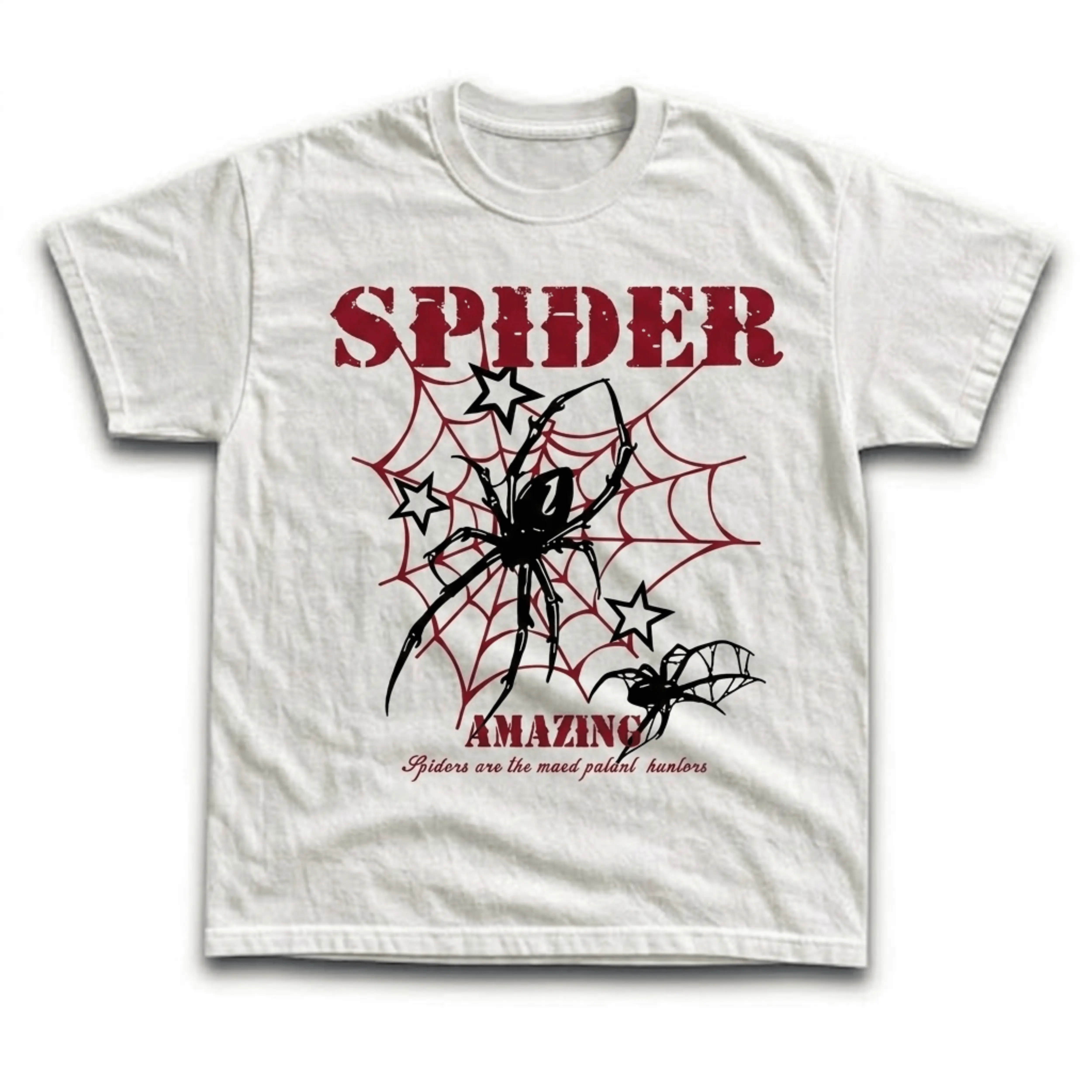 Gildan Men's and Women's T-Shirt, Vintage Amazing Spider Web Graphic Tee, Red Web Stars Shirt, Cyber Sigilism Clothing, Y2K Grunge Streetwear, Opium Core Apparel, Alt Aesthetic Clothes Unisex