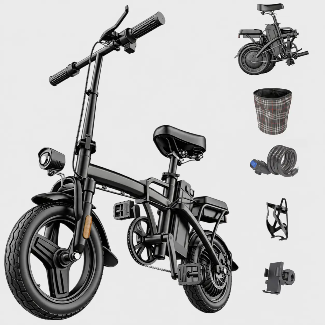 Adult 14-in Folding Commuter Bicycle - 500W Power, 48V Long-Lasting Battery, Dual Suspension, Rear Disc Brake, LCD Display, 20MPH Speed, Adjustable Seat, Lightweight Portable Puncture-Proof Ebike for Urban Commute
