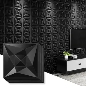 Black PVC  Wall Panels, 33 Pack 11.8''x11.8''Geometric Design for Modern  Decor Upgrade, Textured Tile Decorative & Paintable for Living Room Lobby Bedroom Hotel Office