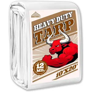 Tarp 10x20 ft Heavy Duty 12mil 100% Waterproof High Durability Multipurpose Uv Resistant White Tarp Suitable for Swimming Pools Boats Camping Courtyards Etc