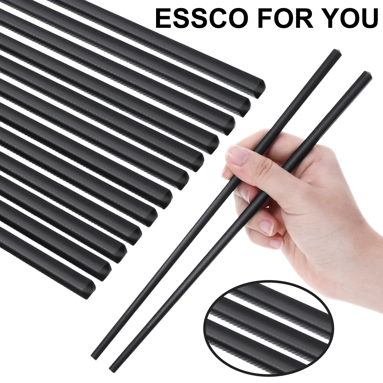 ESSCO FOR YOU 12 Pairs Colorful Chopsticks 9 Inch Reusable Fiberglass Chop Sticks Bulk Dishwasher Safe Lightweight Chopsticks Set Party Favor (Black)