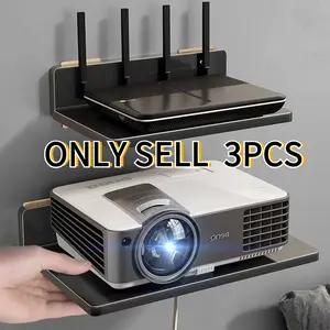 3PCS Punch-Free Wall Shelf, Wall Mounted Stand for Projector, WiFi Router and TV Set-Top Box, Space-Saving Storage Organizer for Living Room, No Drill Installation, Sturdy Floating Shelf for Home Media Devices and Daily Accessories