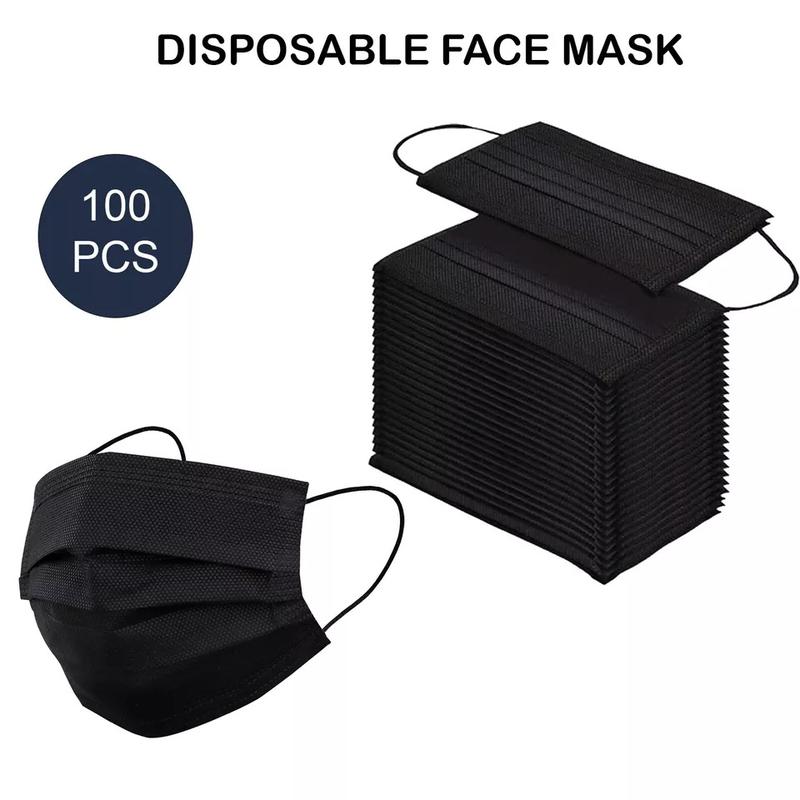 Black Disposable 100 Pcs Face Mask - 3 Ply Ear Loop, Unisex Design, Fashionable Style, Suitable for Daily Use, Suitable for Weddings & Parties