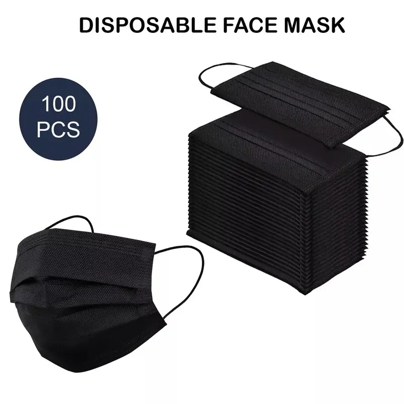 Black Disposable 100 Pcs Face Mask - 3 Ply Ear Loop, Unisex Design, Fashionable Style, Suitable for Daily Use, Suitable for Weddings & Parties