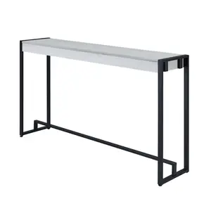 360 stand 54 in. Metal Sled Console Table, Rub-Through Distressed White & Black Finish, Modern Living Room Table (Model 402411), Modern Console Table, Living Room Tables