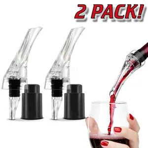 Premium Wine Aerator & Vacuum Stopper Set - 2-in-1 Red & White Wine Pourer Decanter & Leak-Proof Bottle Preserver Pump - Professional Wine Dispenser for Enhanced Flavor, Portable Bar Tools & Kitchen Utensils - Perfect Gift for Wine Lovers / 2 PACK!