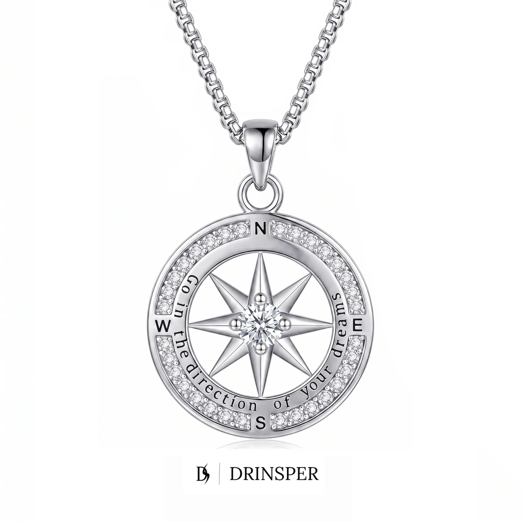 DRINSPER Compass Necklace for Women Graduation Gift, Inspirational Direction Jewelry Pendant for Friends Class of Senior High School College Graduates with Adjustable Chain