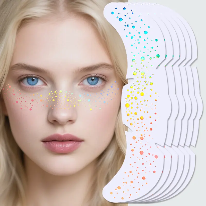 Rainbow Glitter Freckles Holographic Stickers Rainbow Freckles Face Tattoos Waterproof Glitter Temporary Tattoo With Star Dot Heart Pattern For Daily Makeup Accessories Party Musical Festival