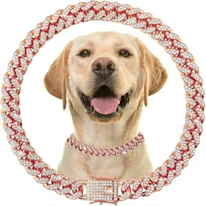 Rose Gold Rhinestone Decorated Dog Chain, 1 Pack Pet Necklace with Safety Buckle, Suitable for Small, Medium, Large Dogs Fashion Pet Accessories