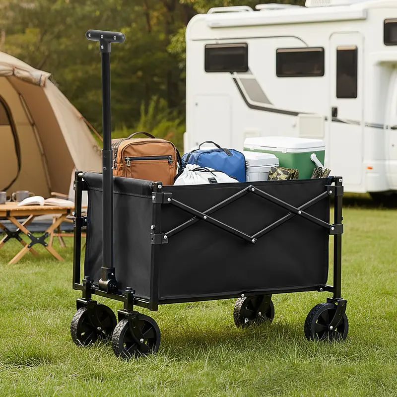 Sweetcrispy Heavy Duty Foldable Outdoor Utility Wagon with Swivel Wheels, Adjustable Handle, 176 lbs Capacity, 50L Waterproof Oxford Fabric, Lightweight Compact Pack for Camping, Grocery Runs, Gardening