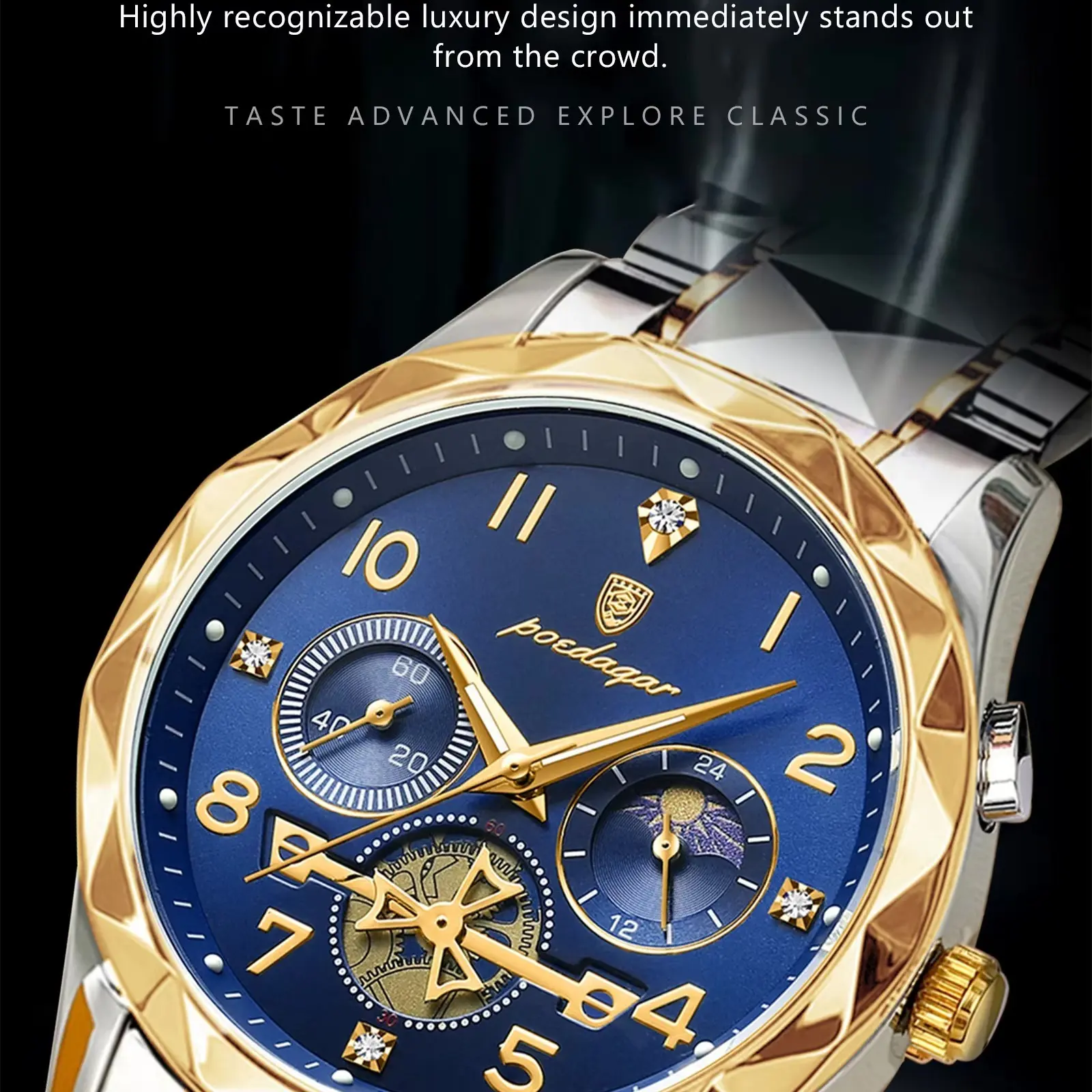 Luxury Men’s Sports Watch – Stainless Steel Quartz Chronograph, Waterproof"