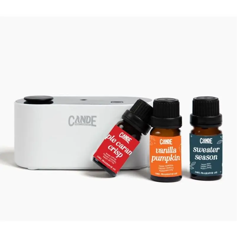 Compact Modern Waterless Rechargeable Scented Travel Diffuser Gift Set - Room Aromatherapy Device with 3 Fragrance Oils, Fall Freshener for Home, Office, Aromatherapy Essential