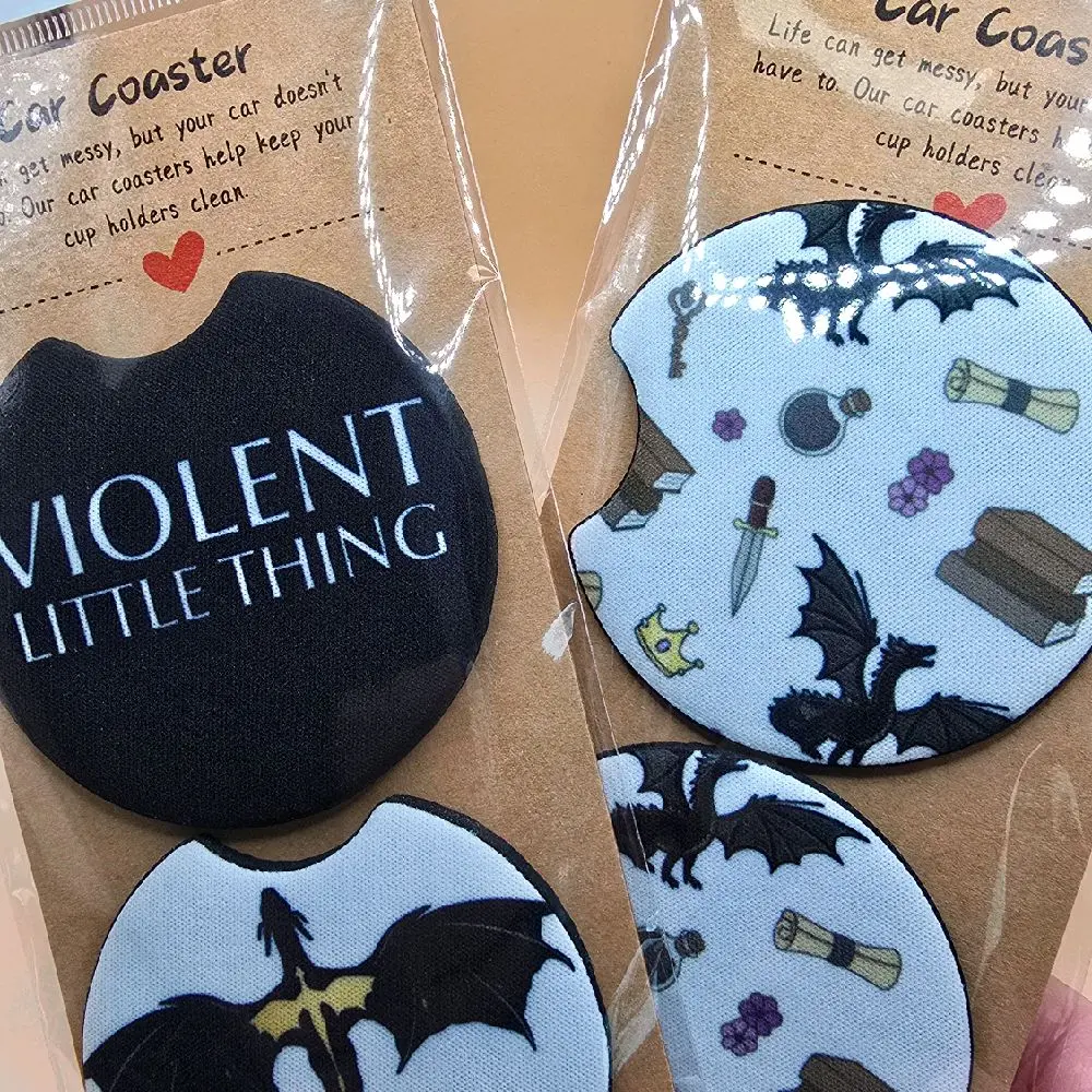 Fourth Wing Romantasy Inspired Car Coasters - Black & Blue Designs Featuring "VIOLENT LITTLE THING" Text, Perfect for Car Use accessories girly
