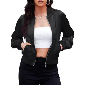 Bomber Jacket Women 2025 - Lightweight Cropped Jacket Zip Up Casual Striped Women Jackets Trendy Outerwear with Pockets