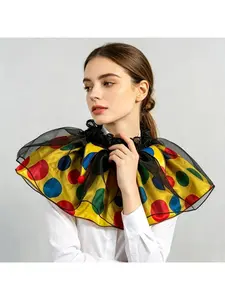 Halloween Circus Clown Tulle Fake Collar, Color Polka Dot Exaggerated Stage Costume