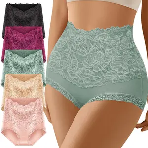【Plus Size】MORELECT 5/10 Pcs High Waist Panties for Women,Cotton Lace Underwear,Breathtaking & Comfortable,Lightweight & Breathable,Suitable for All Seasons,Tummy Control & Flattering High Rise Design,mothersdaygift.