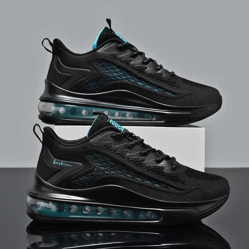 Men's Lace-Up Air Cushion Athletic Running Shoes - Lightweight Breathable Mesh Fitness Sneakers with Grip for Cross-Training & All Day Wear