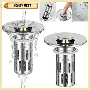 2 Counts Bathroom Sink Stopper Hair Catcher, Universal Pop Up Sink Drain Filter with Removable Stainless Steel Filter Basket, Bathroom Sink Drain Strainer