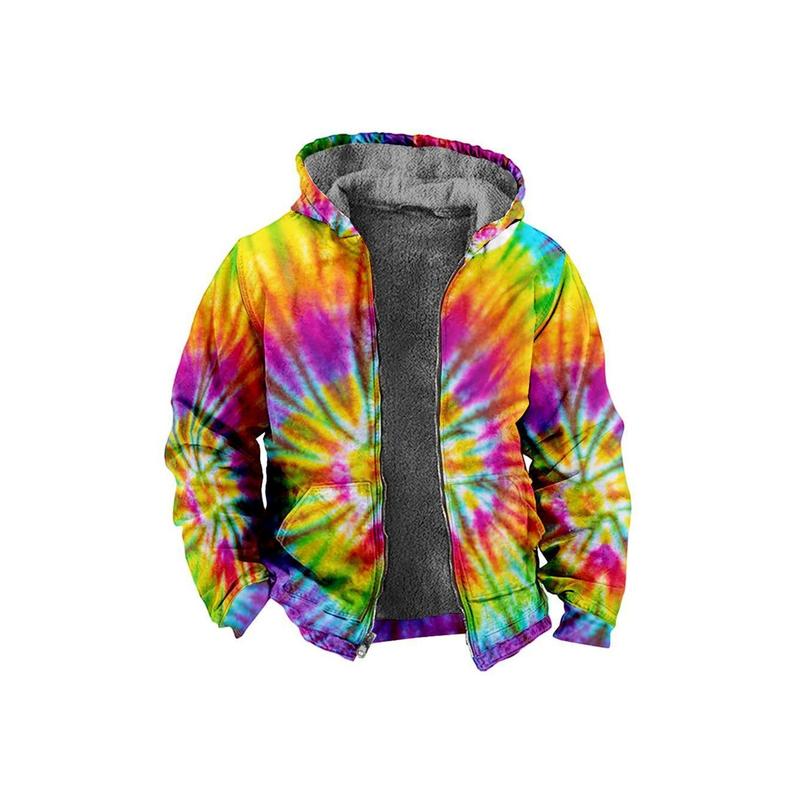 Brand Bdhjydb Heavy-Duty Oversized Plush Winter Coat with Hood & Tie-Dye/Camouflage Print - Thick Jacket, 3D Tie-Dye Tie-Waist & Multicolor Block (Pink/Green/Blue/Purple) - Plus Size Snow Jacket for Cold Weather, Parties & Casual Wear, PLUS SIZE