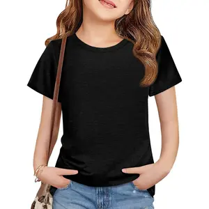 Girls Summer T Shirts Kids Casual Crewneck Short Sleeve Loose Basic Tee Tops 5-14 Years for Christmas Gift