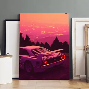 1 Count Wooden Framed Canvas, Purple Sports Car at Dusk in the Mountains Poster, Modern Art, Fashion Poster, Living Room Bedroom Decoration, Hallway Office Mural, Kitchen, Home Poster, Ideal Gift, High Definition, Waterproof, Artwork, Modern Art Design