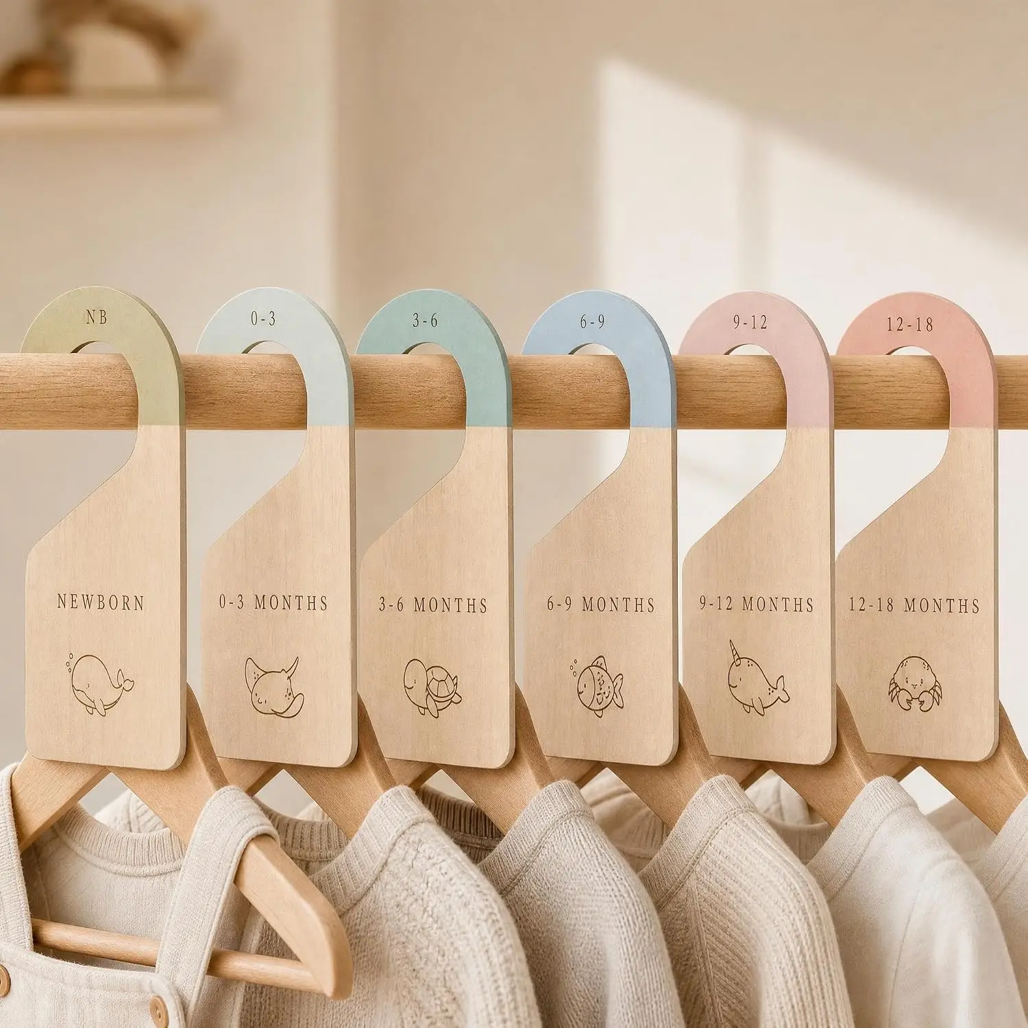 Beautiful Wooden Baby Closet Dividers - Set of 7 for Newborn to 24M