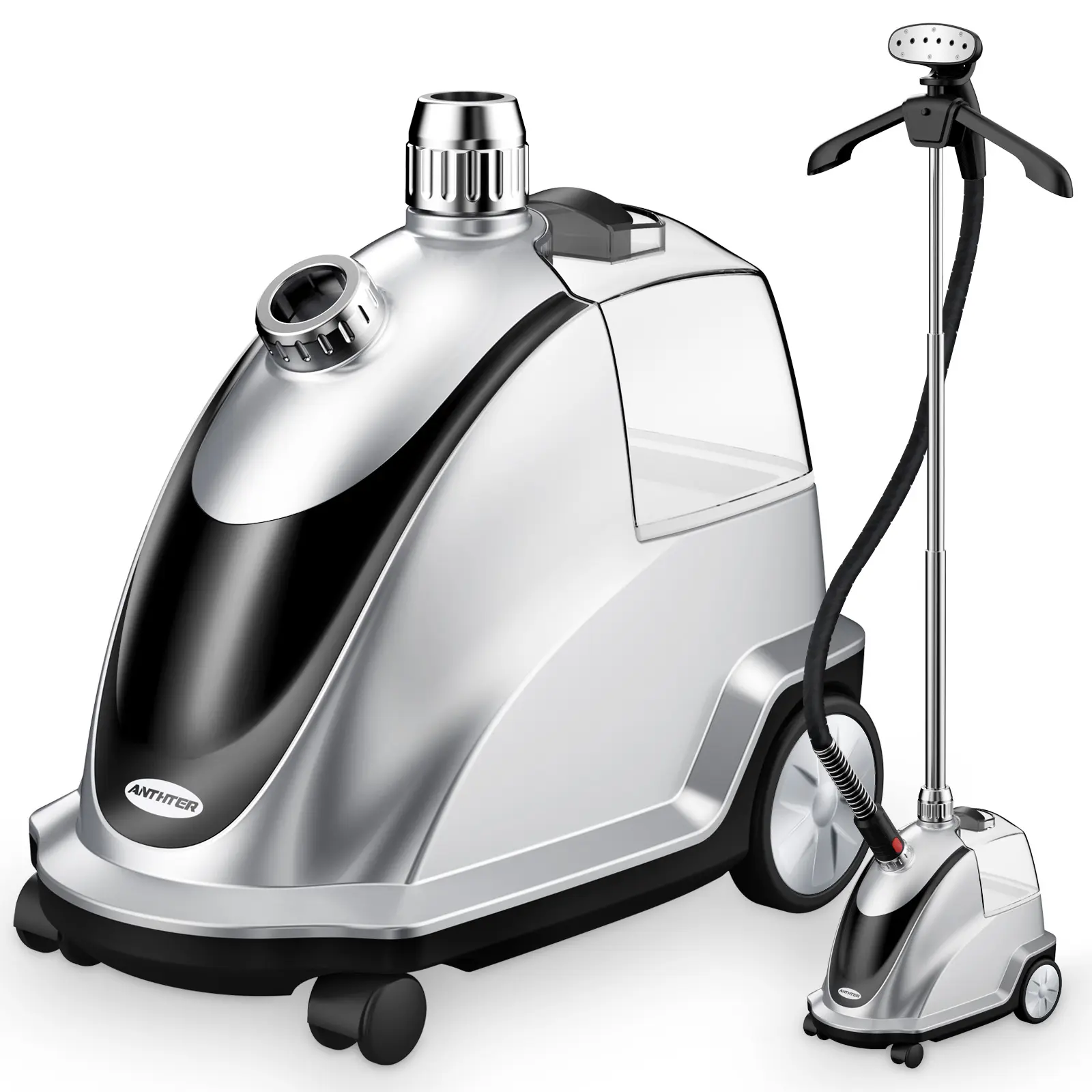 Anthter Steamer for Clothes, 1500W Powerful Standing Garment Steamer with Roll Wheels, 2.4L Water Tank for 90 Mins Continuous Steaming, 35s Fast Heat-up, Perfect for Commercial and Household Use