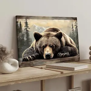 1 Count Wooden Framed Canvas, Brown Bear in Mountain Forest Poster Print, Suitable For Home Decoration And A Perfect Gift For Art Lovers, Modern Art, Fashionable Home Posters, Waterproof Art, Canvas Wall Art, Canvas Prints
