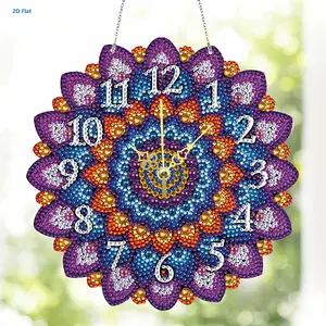 2D Flat DIY Mandala Special Shape Diamond Painting Ornament with Clock Function Diamond Painting Clock Pendant Diamond Art Clock Pendant Kit for Living Room Decoration